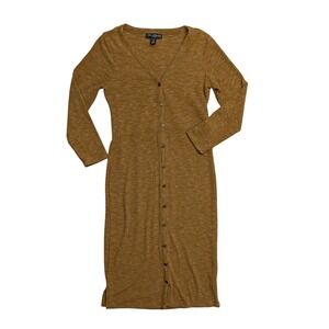 A Pea in the Pod Maternity Nursing Dress Brown Tan Ribbed Button Front Midi Sz S